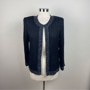 Laurence Kazar Silk Black Beaded Jacket Glam Regency New With Tag Vintage Women
